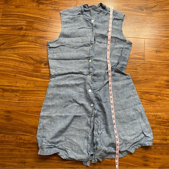 Bryn Walker Blue Chambray 100% Linen Sleeveless Button Tunic Blouse Size Medium - Picture 15 of 15